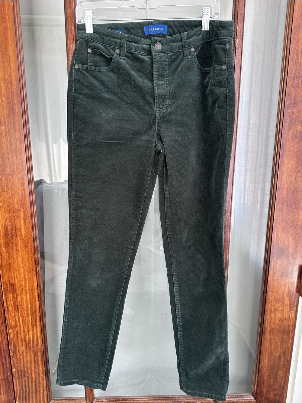 Talbots High-Rise Straight-Leg Corduroy Cotton Blend Pants Size 4 Dark Green